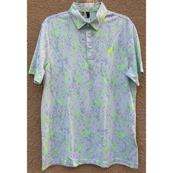 Adidas Burst Jacquard Golf Polo Yellow Green Medium NWT - Picture 2 of 12